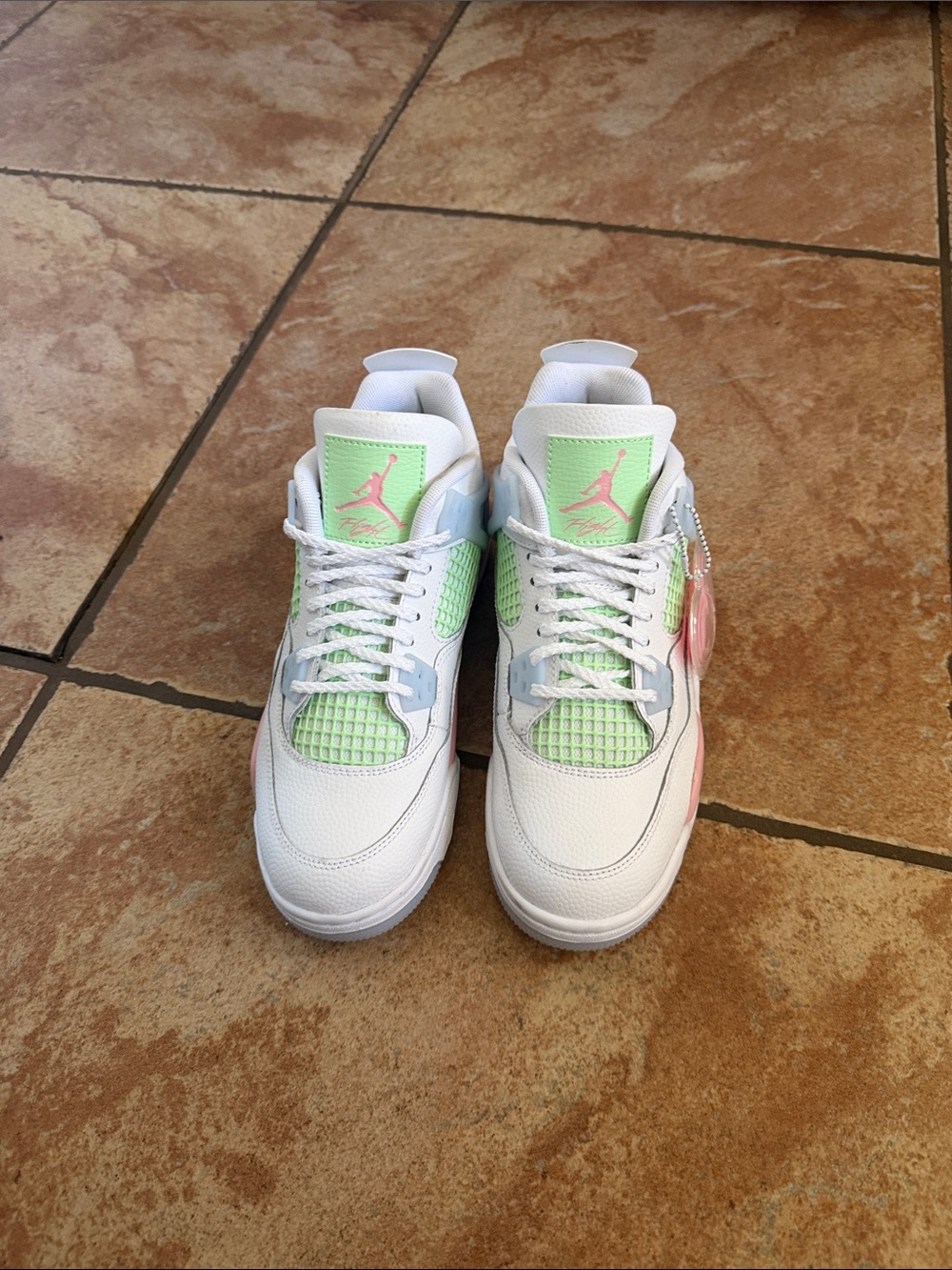 Jordan Kids White Sneakers with Pastel Green & Pink Accents